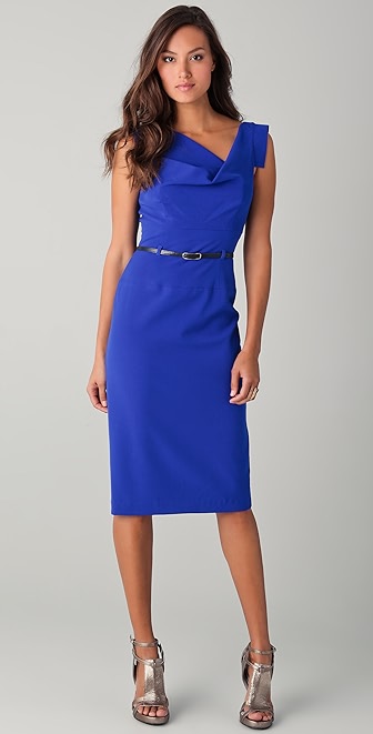 Black Halo Belted Classic Jackie O Midi Cocktail Mid-length Formal Dress Size 14 (L) - Tradesy