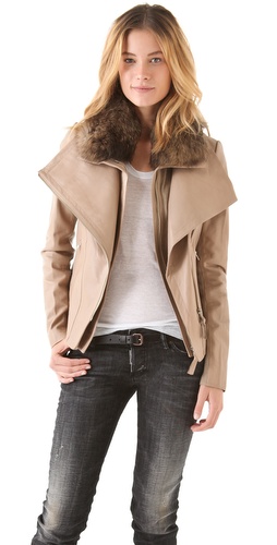 Mackage Leather Coat with Fur Collar