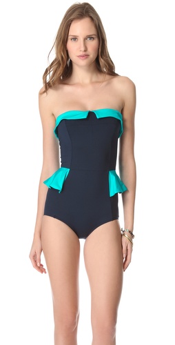 Shop Marc by Marc Jacobs Colorblock Peplum One Piece Swimsuit and Marc by Marc Jacobs online - Apparel, Womens, Swim, Swim,  online Store