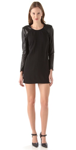 Shop Mason by Michelle Mason Leather Sleeve Shift Dress and Mason by Michelle Mason online - Apparel,Womens,Dresses,Day_to_Night, online Store