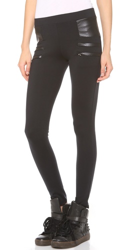 SOLOW Leggings with Faux Leather Trim