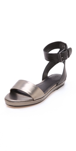 Shop Vince Abbey Metallic Flat Sandals and Vince online - Footwear,Womens,Footwear,Sandals, online Store