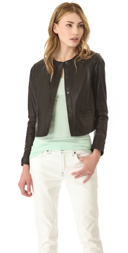 Shop Vince Snap Front Leather Jacket and Vince online - Apparel,Womens,Jackets,Non_Blazer, online Store