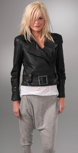 Alice Olivia Washed Leather Jacket with Structured Shoulders