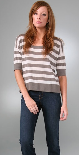 Bop Basics Cashmere Stripe Button Back Sw