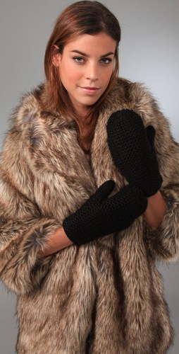 Bop Basics Thick Knit Mittens with Micro Faux Fur Lining