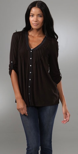 C&c California Shirred Button Front Top