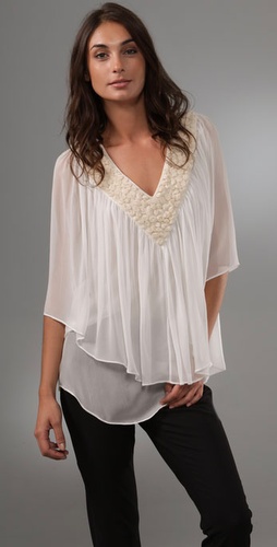 Catherine Malandrino V Neck Tiered Blouse