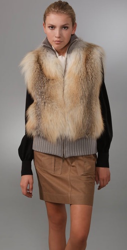 Derek Lam Fox Fur Vest with Knit Trim