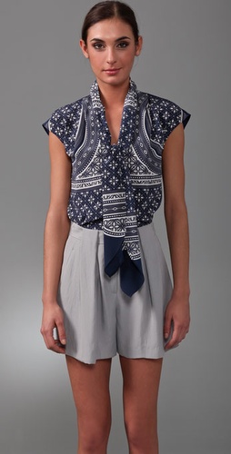 Derek Lam Cap Sleeve Blouse with Neck Tie