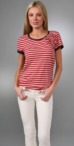 DKNY Short Sleeve Tee with Pom Pom