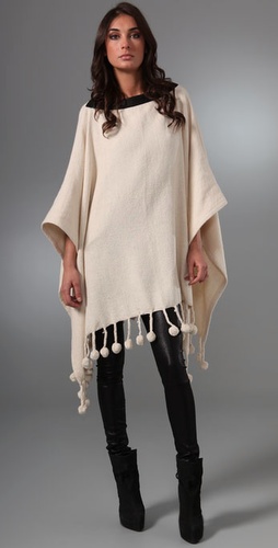 Elise Overland Cape with Pom Pom Trim