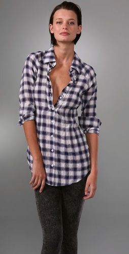 Free People Studded Plaid Menswear Top