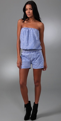 Monrow Distressed Strapless Romper