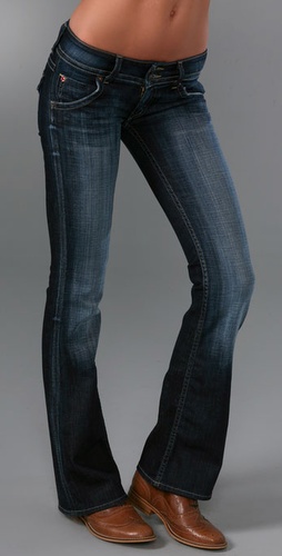 These boot-cut jeans feature 5-pocket styling and a double-button closure.