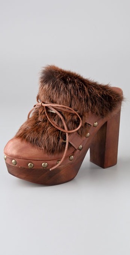 Jeffrey Campbell Dana Platform Clogs with Rabbit Fur