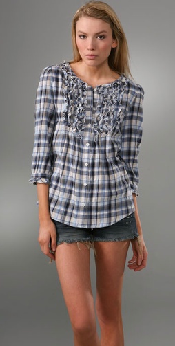 Juicy Couture Ruffle Front Plaid Shirt