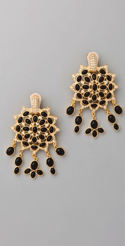 Kenneth Jay Lane Black Cabochon Fancy Drop Earrings