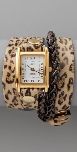 La Mer Collections Leopard Motor Chain Wrap Watch