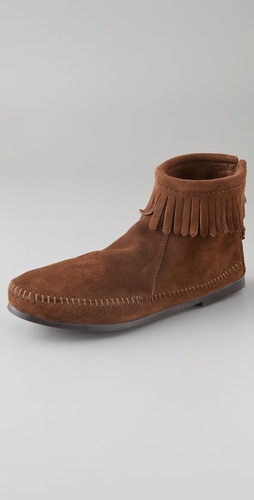 Minnetonka Back Zipper Booties with Fringe