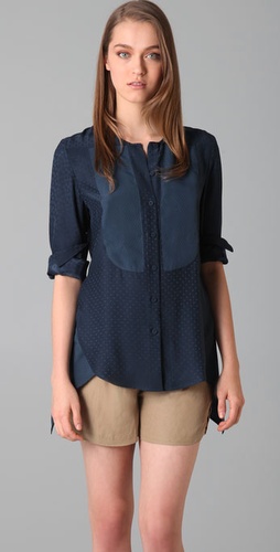 3.1 Phillip Lim Long Sleeve Collarless Tuxedo Shirt