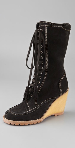 See by Chloe Lace Up Suede Boots on Crepe Wedge