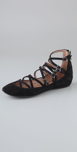 Sigerson Morrison Strappy Suede Ballet Flats with Back Zip