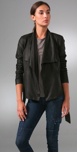 Vince Self Tie Drape Leather Jacket