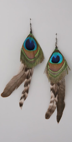 Wgaca Vintage Peacock Feather Earrings