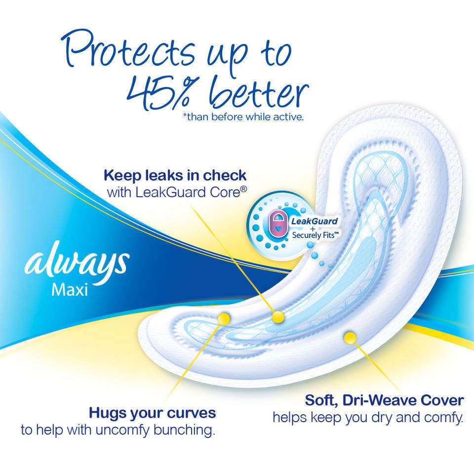 Always Maxi Unscented Pads without Wings, Regular, 48 Count