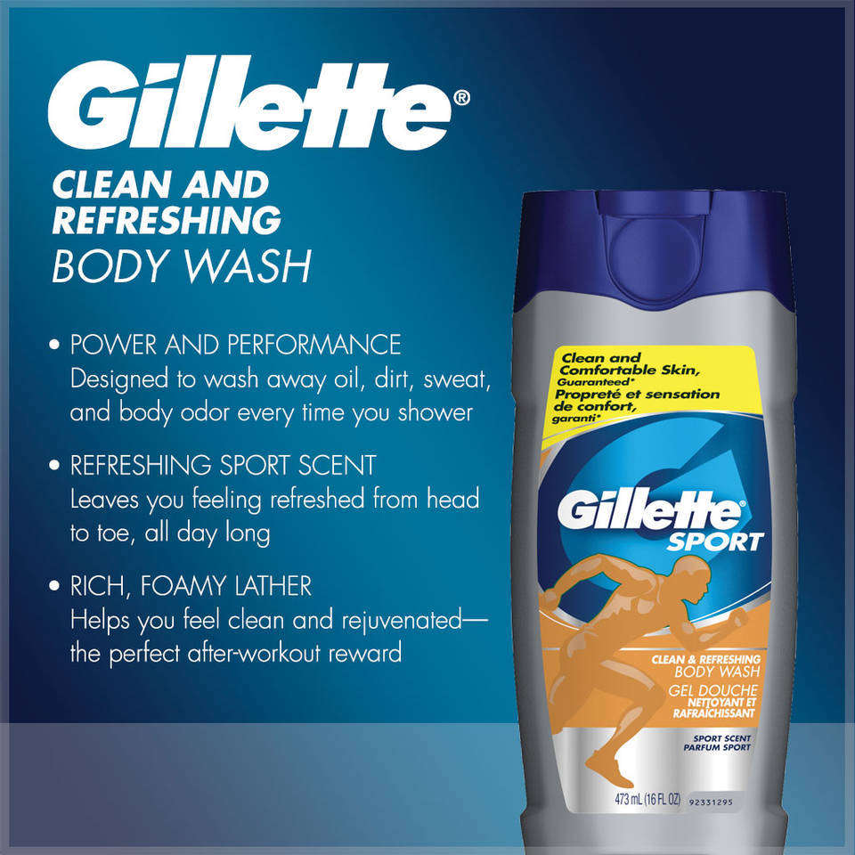 Gillette Sport Clean & Refreshing Body Wash, 12.0fluid