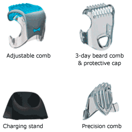 Adjustable Comb, 3-day Beard comb & protective cap, Charging Stand, Precision comb