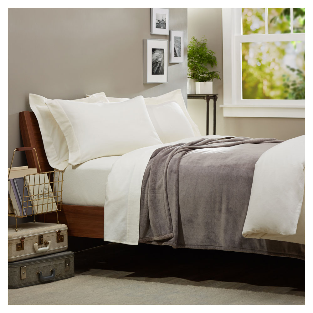 Pinzon Velvet Plush Blanket, Full/Queen, Grey Bed Blankets