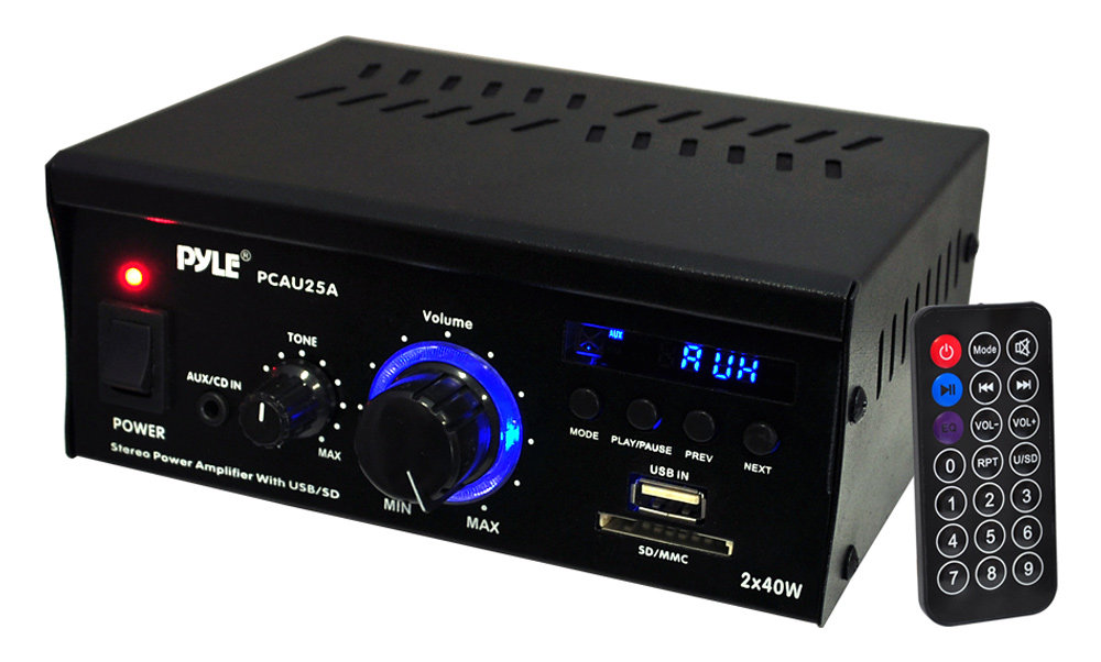 Pyle Home PCAU25A 2 x 40 Watts Mini Power Amplifier with LED Display Electronics