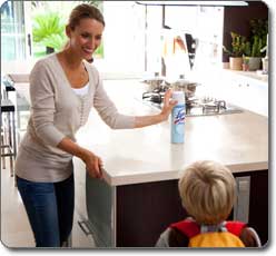 LYSOL Spray kills 99.9 percent of mildew and bacteria