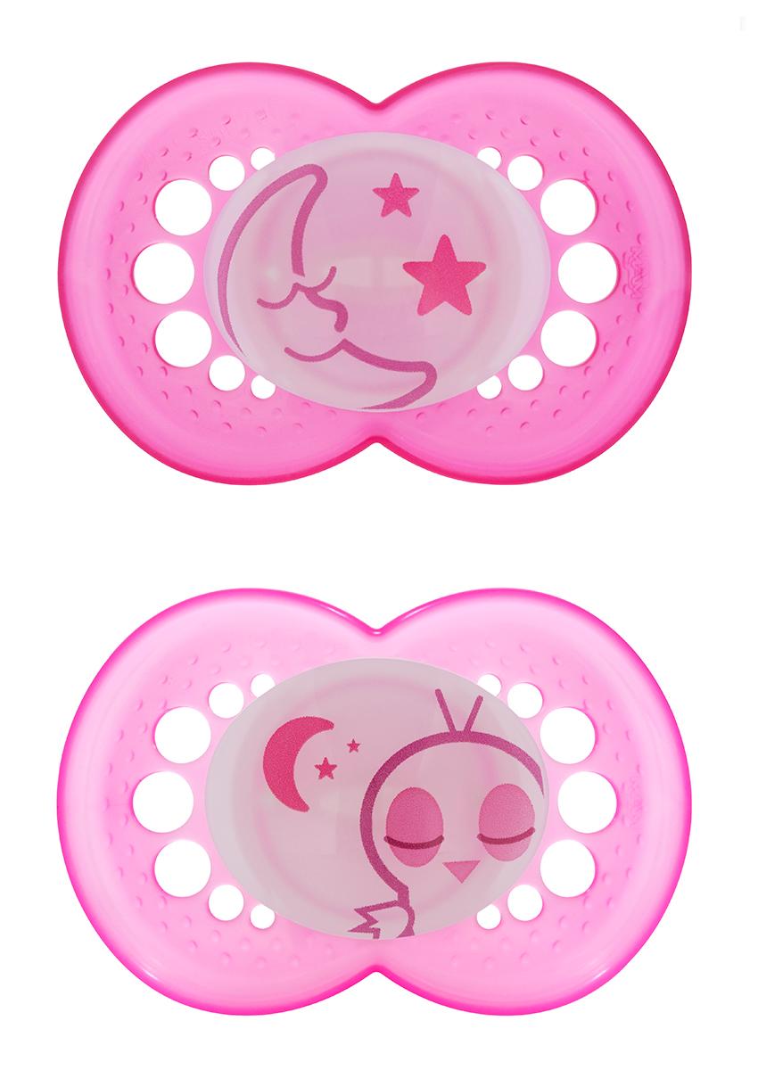MAM Night Glow in the Dark Silicone Pacifier, Girl, 6 Plus
