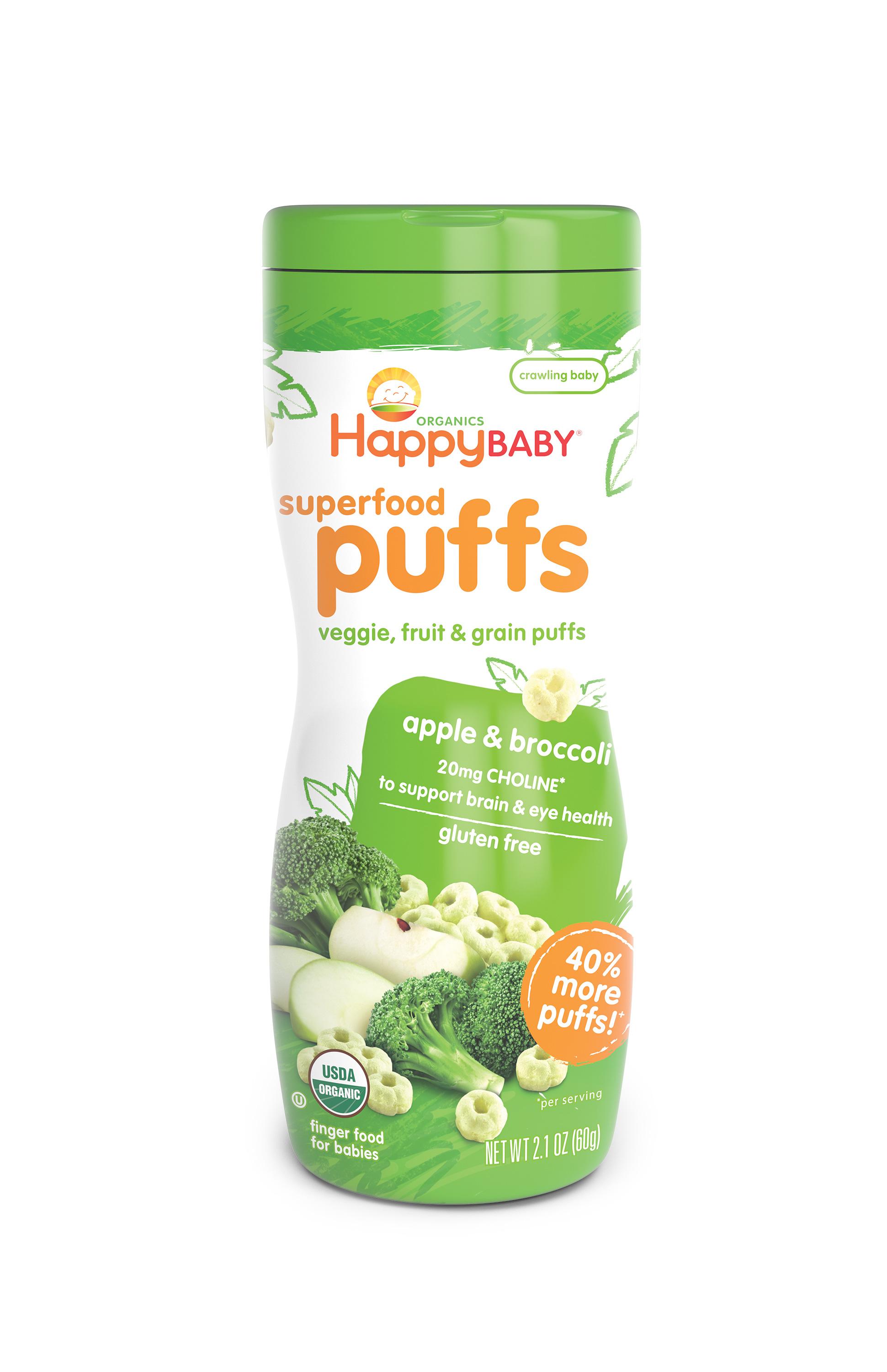 Happy Baby Organic Superfood Puffs, Apple &amp; Broccoli, 2.1