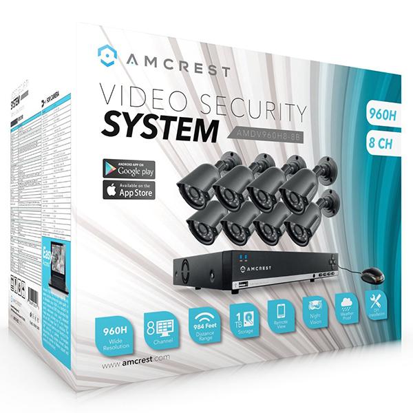 Amcrest 960H HD 8CH 1TB DVR Security Camera System- 800TVL 4 x Bullet 4