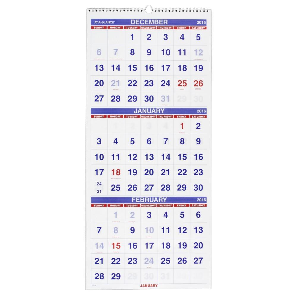 AT A GLANCE Wall Calendar Three Month Wall Calendar Hanging Calendar AT A GLANCE Wall Calendar Three Month Wall Calendar Hanging Calendar