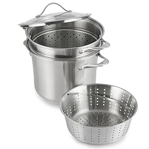 Contemporary Stainless Steel 8-Quart Covered Multi-Pot with Pasta Insert