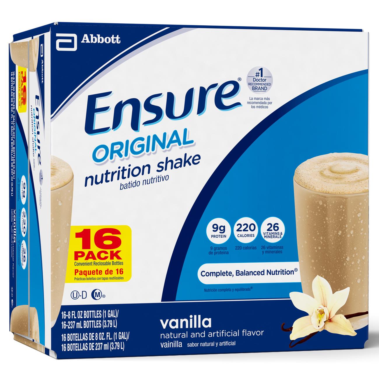 Ensure Regular Nutrition Shake, Vanilla, 8Ounce, 16 Count