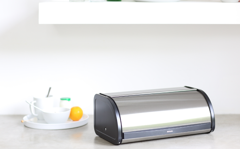 Brabantia Roll Top Bread Box Brilliant Steel with Black