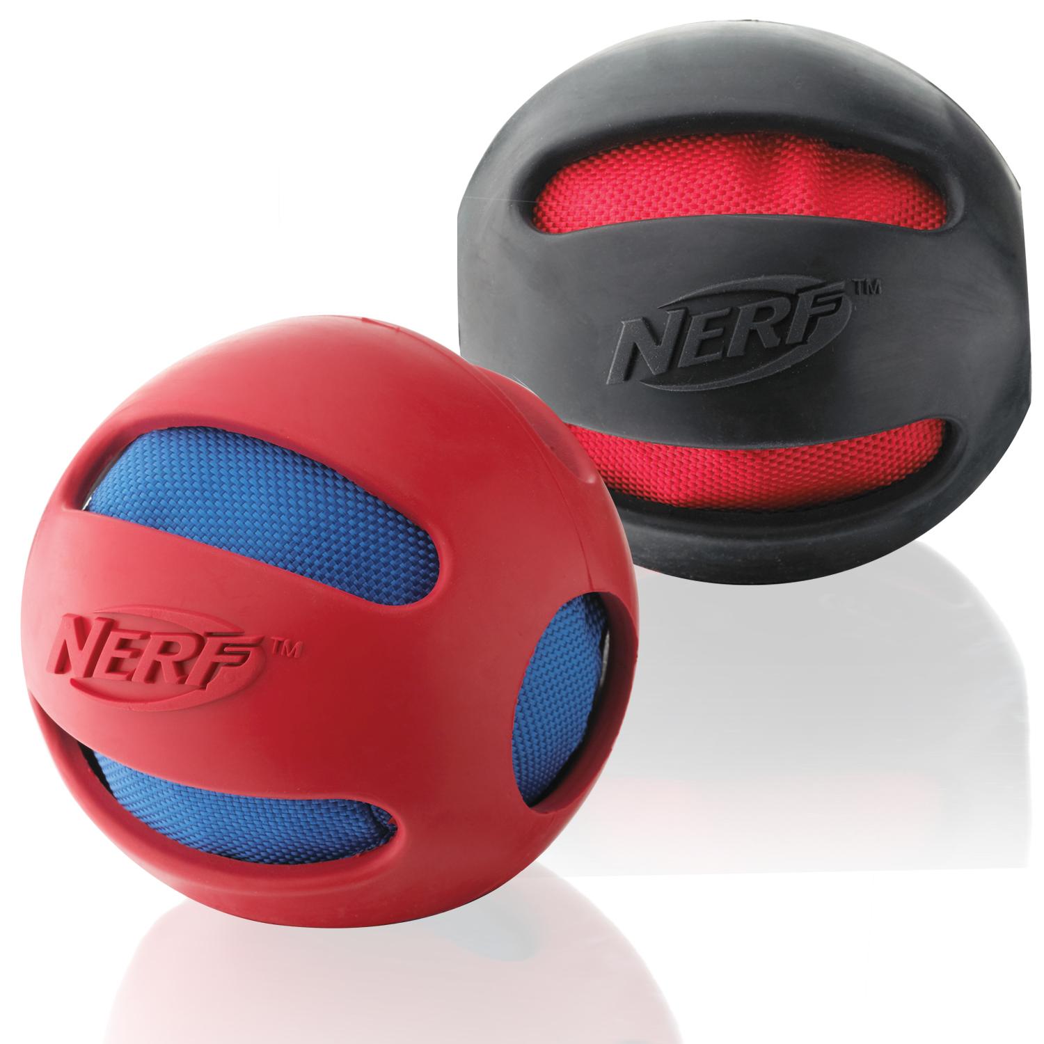 Pet Supplies Nerf Dog Crunch and Squeak Rubber Ball Dog Toy, Medium/Large, (2Pack), Black and