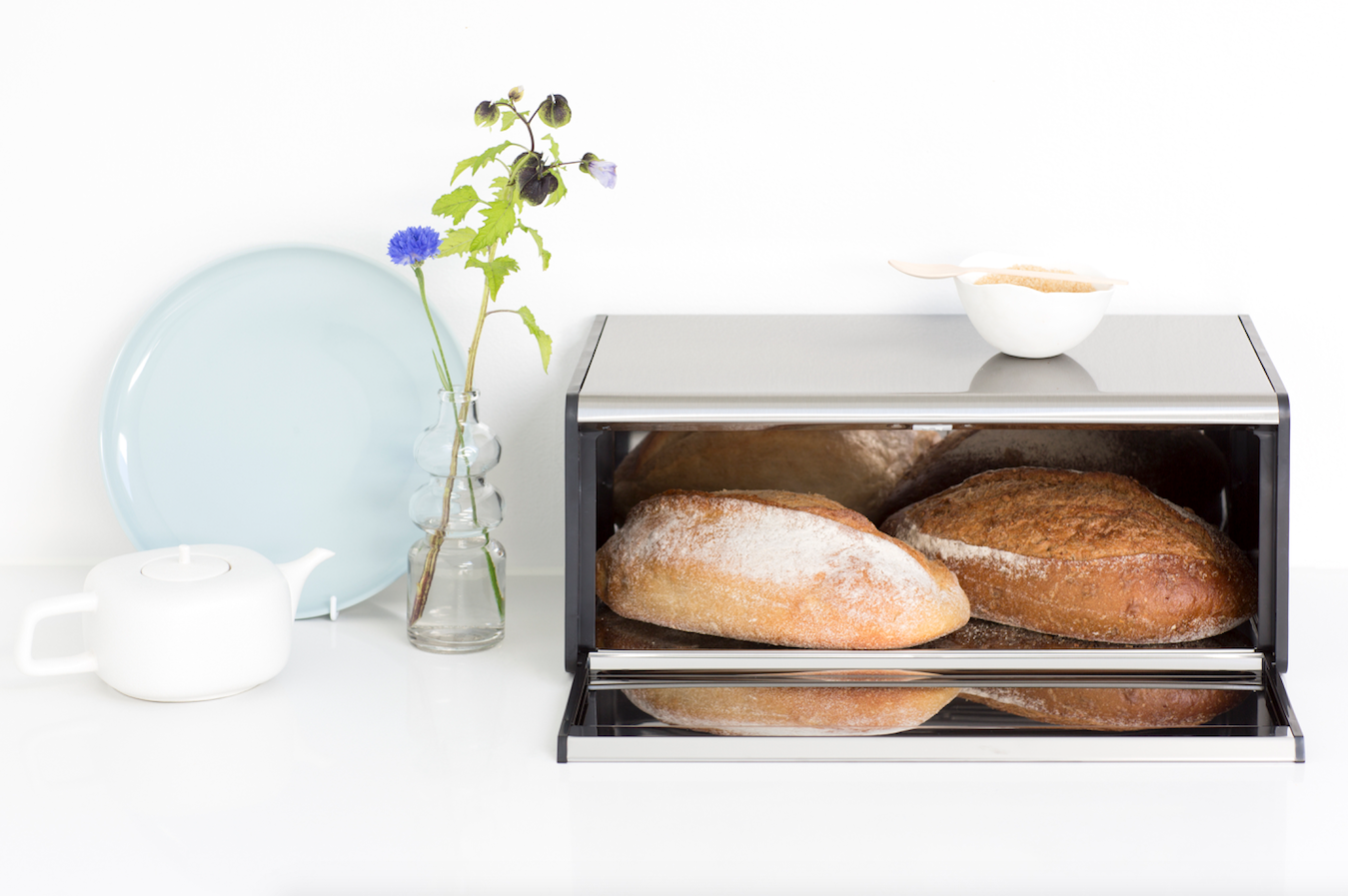 Brabantia Fall Front Bread Box Brilliant Steel with Black