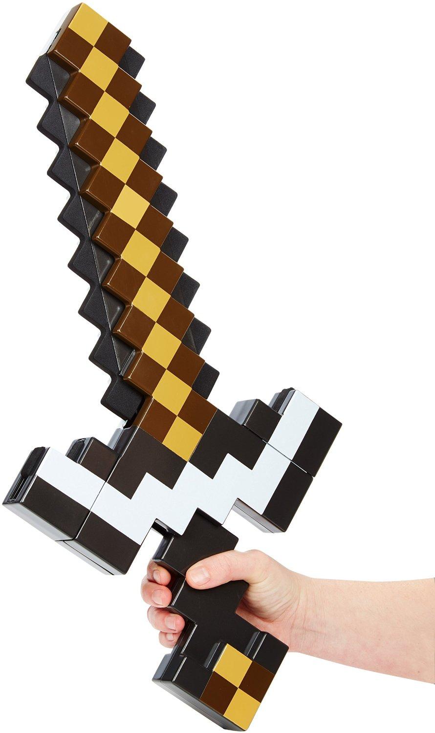 Mattel Minecraft Sword And Pickaxe 2-in-1 Toy, Button-Activated Click And Switch Role-Play Accessory Inspired By A Minecraft Movie - Play Toys