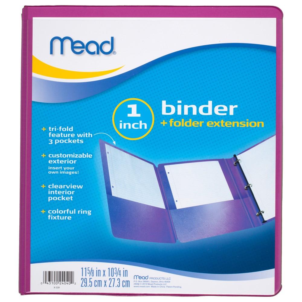 Mead 3 Ring Binder, TriFold, 1 Inch, Black/Gray (72163