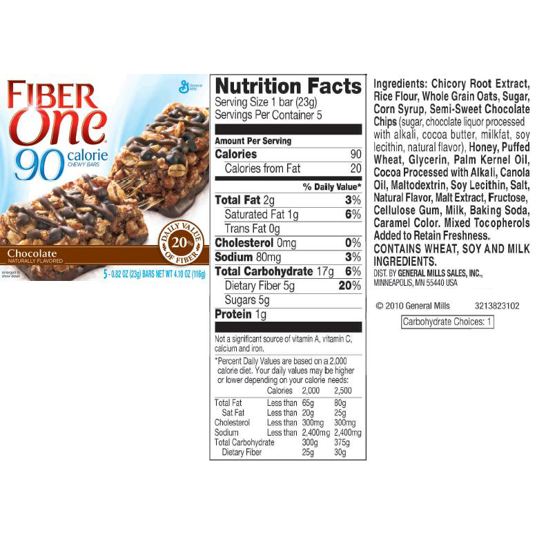 Fiber One 90 Calorie Chewy Bars, Chocolate, 5 0.82 Ounce