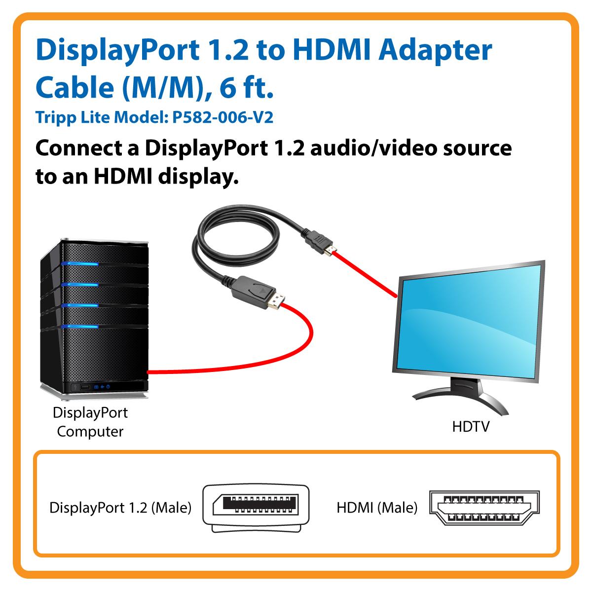 Tripp Lite DisplayPort 1.2 to HD Adapter Cable, DP with