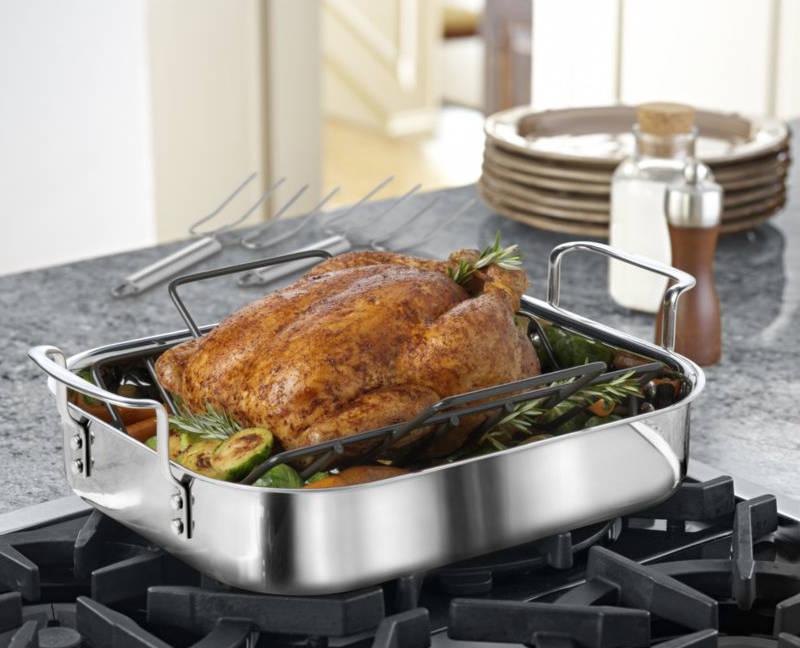 Calphalon TriPly Stainless Steel 14Inch Roaster with Rack and Lifters Roasting