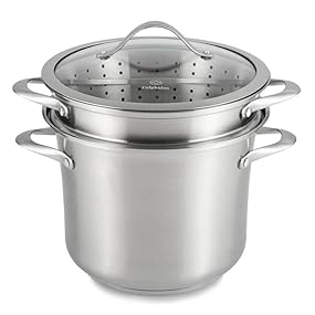 Contemporary Stainless Steel 8-Quart Covered Multi-Pot with Pasta Insert